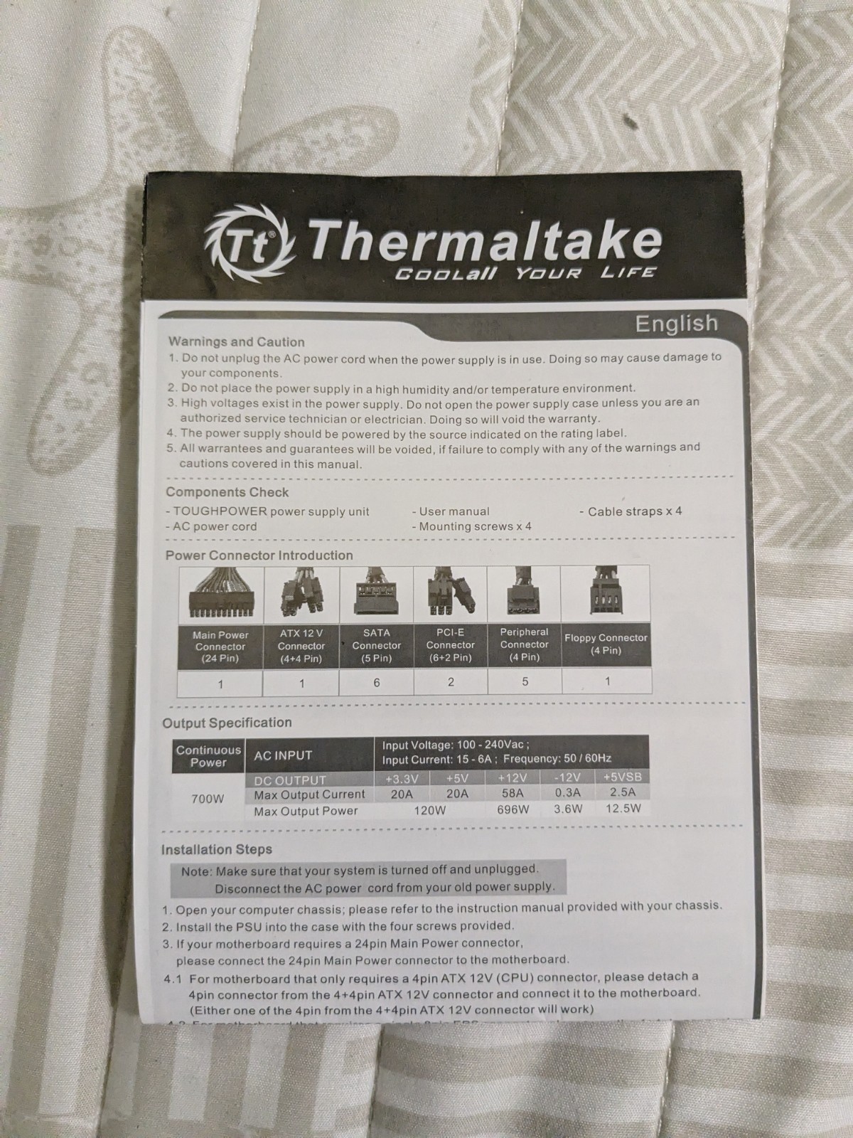 Thermaltake Toughpower GX2 700W 80+ Gold ATX Power Supply PSU Non-Modular