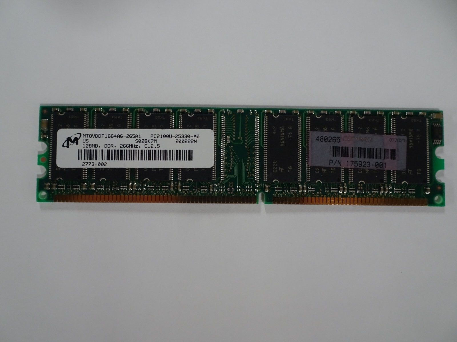 Micron 128MB PC-2100 DDR266 UDIMM CL2.5 2.5v MT8VDDT1664AG-265A1