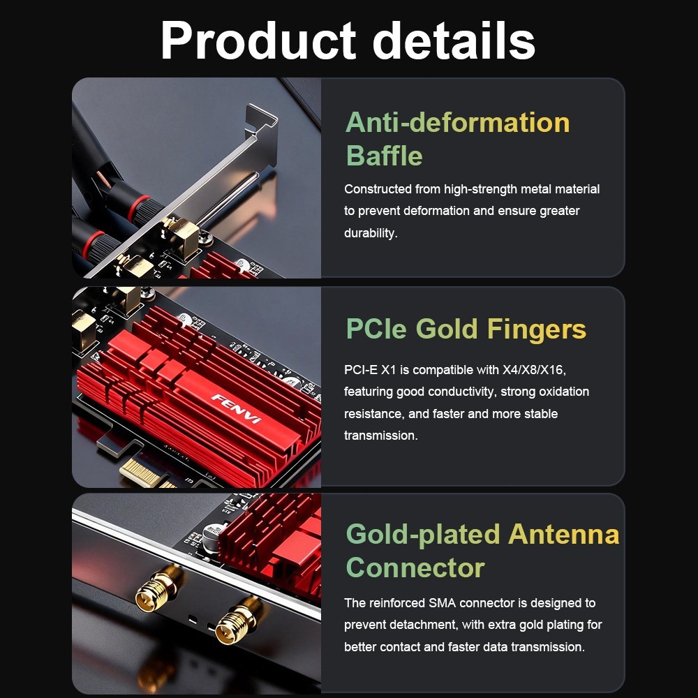 FENVI FV-AXE3000 AX210 WiFi 6E PCIe Card AX5400 Tri-Band BT5.4 Win10/11 Desktop