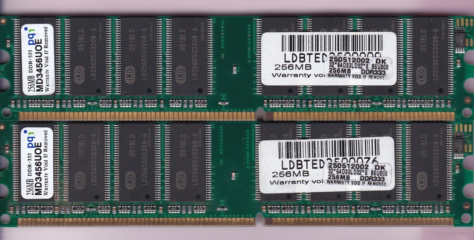 512MB 2x256MB PC-2700 PQI MD3456UOE DDR-333 DDR1 DESKTOP Ram Memory Kit DIMM