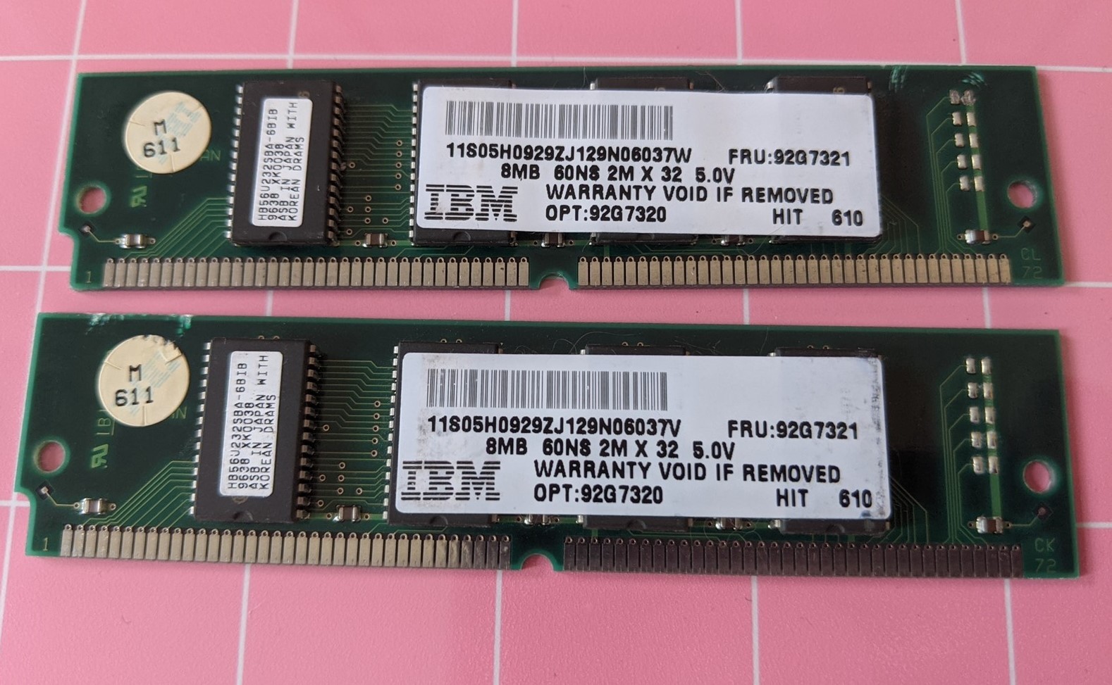16MB 2x8MB 72-pin Simm EDO 60ns IBM OPT:92G7320 FRU:92G7321 DRAM Ram Memory Kit