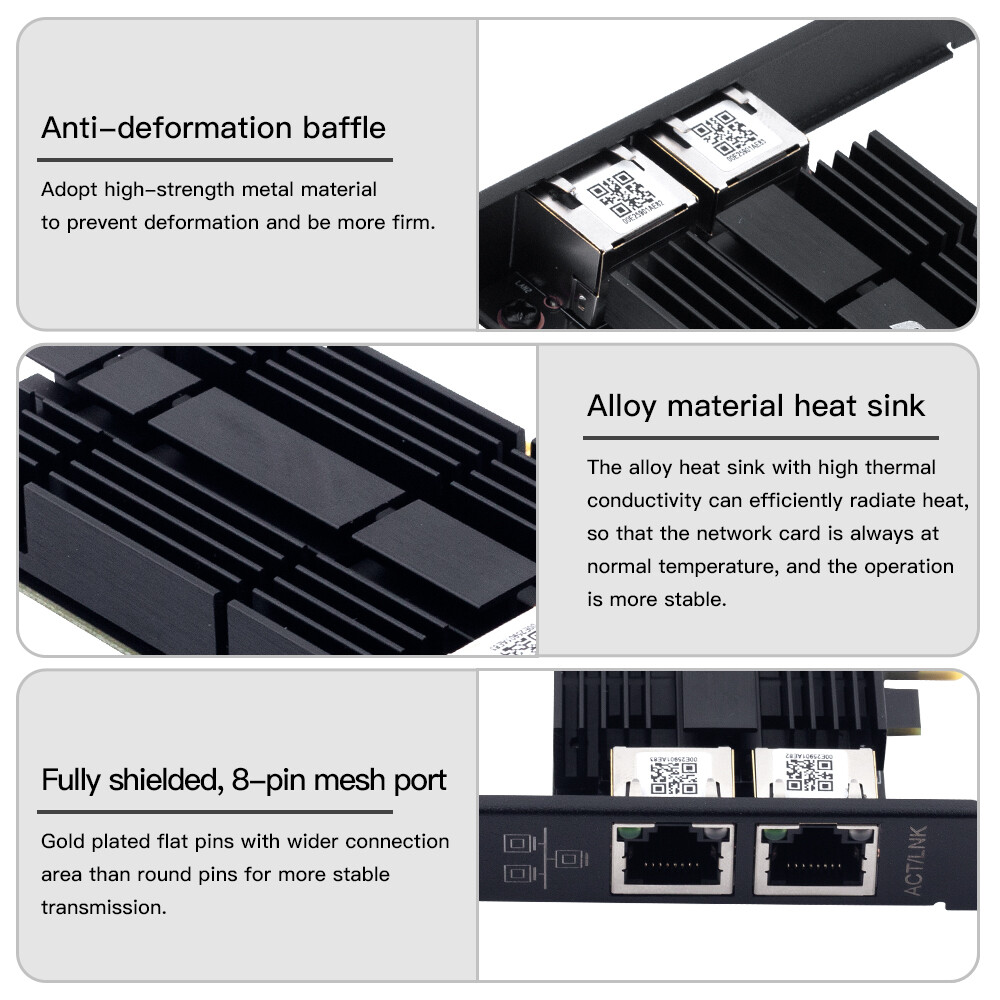 2.5Gbps Dual RJ45 Port with Intel I226 NIC for Gaming Ethernet Network Adapter