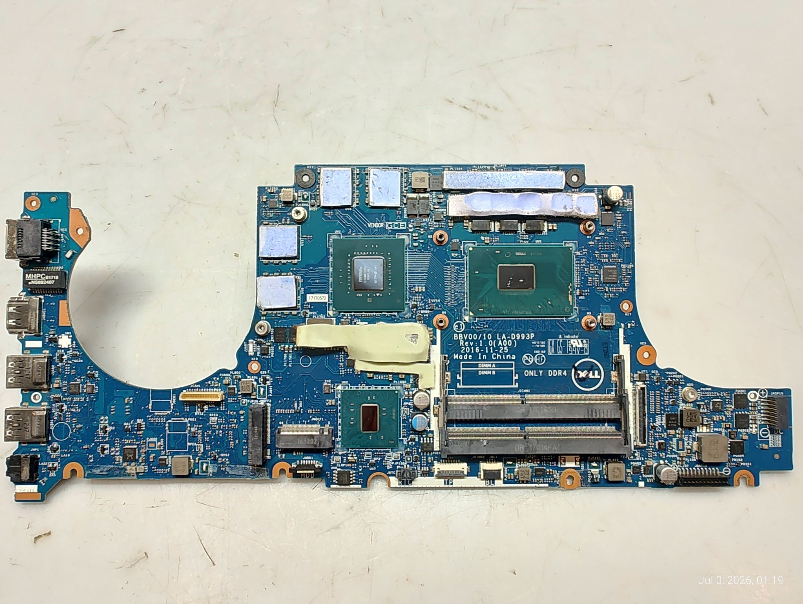 Dell Inspiron 15 7567 Motherboard i7-7700HQ 2.8GHz GTX1050 4GB P84C9 LA-D993P