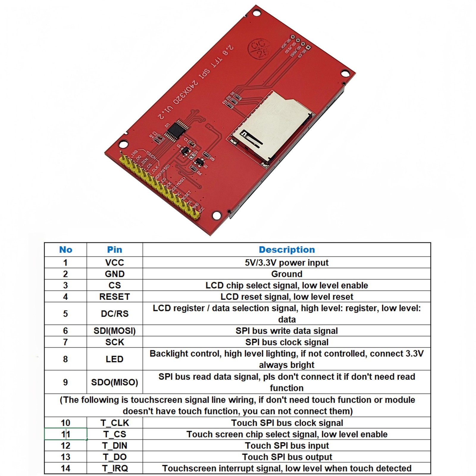 2.8 Inch TFT LCD Module 320×240 SPI Serial ILI9341 Touch Screen Arduino IOT