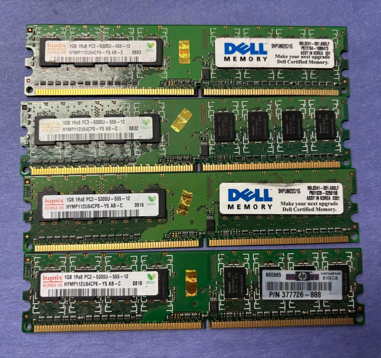 🟣Hynix 4GB (4X1GB) 1Rx8 PC2-5300U RAM MEMORY HYMP112U64CP8-Y5