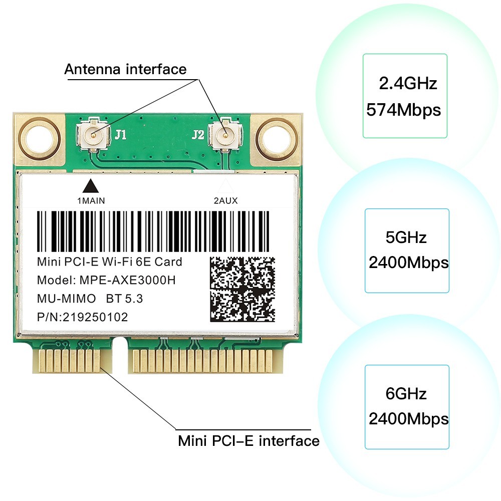MPE-AXE3000H WiFi 6E Mini PCIe Card Tri Band 802.11ax BT5.3 for Laptop Win10/11