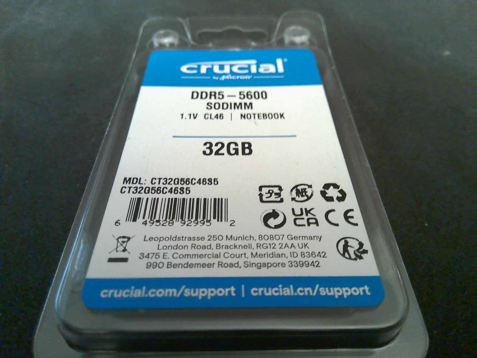 CRUCIAL 32GB DDR5 SODIMM SDRAM Memory Module 1x32GB *BRAND NEW*
