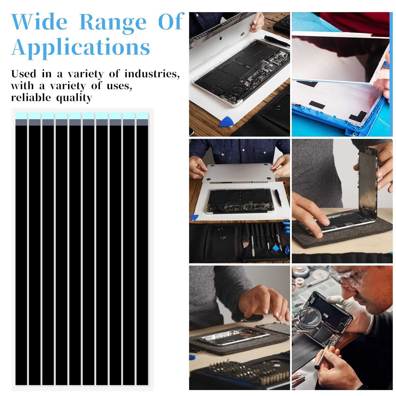 BOHUIZ 10 Pcs Laptop Screen Double Sided Tape for 20cm x 0.8cm x 0.3mm, Black
