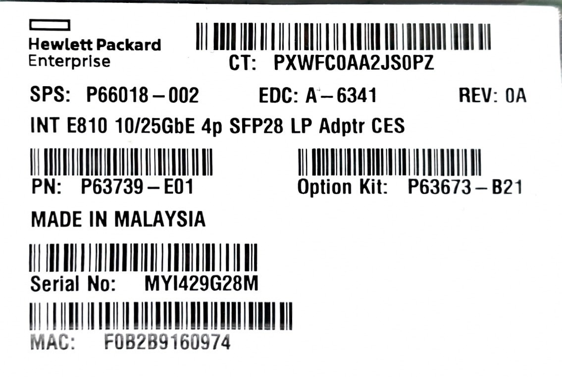 HP Intel E810-XXVDA4 Quad 4x 10/25GbE SFP+ SFP28 PCIe 4.0 x16 Network Card