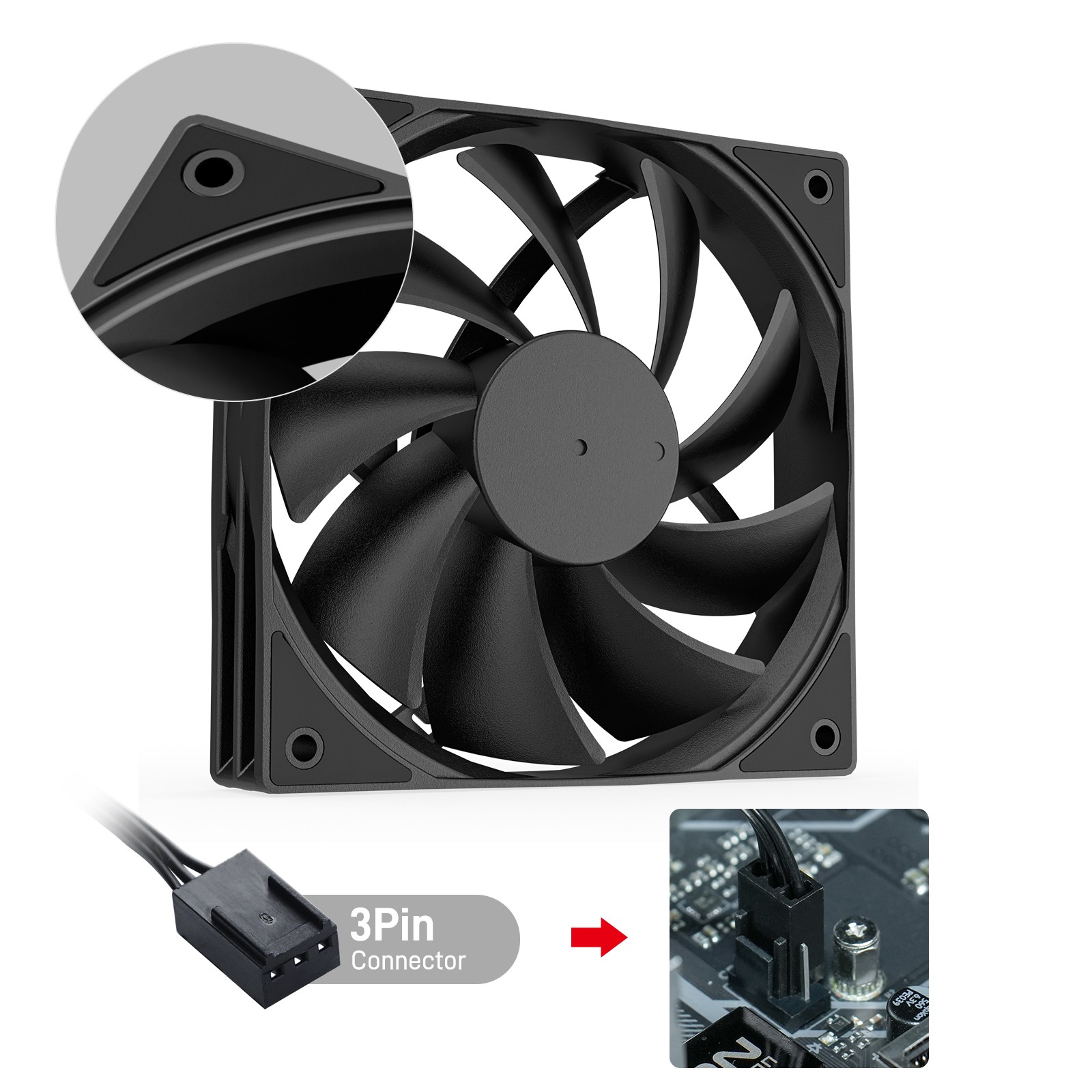 OPEN BOX 3Pack Black 120mm Computer PC Case Fans 12V 3PIN 1200RPM Quiet Case Fan