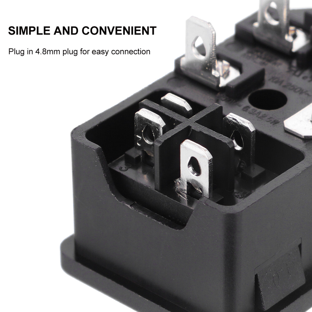AC Power Socket 3-Pin Electrical Outlet 10A 250V Power Inlet with Light