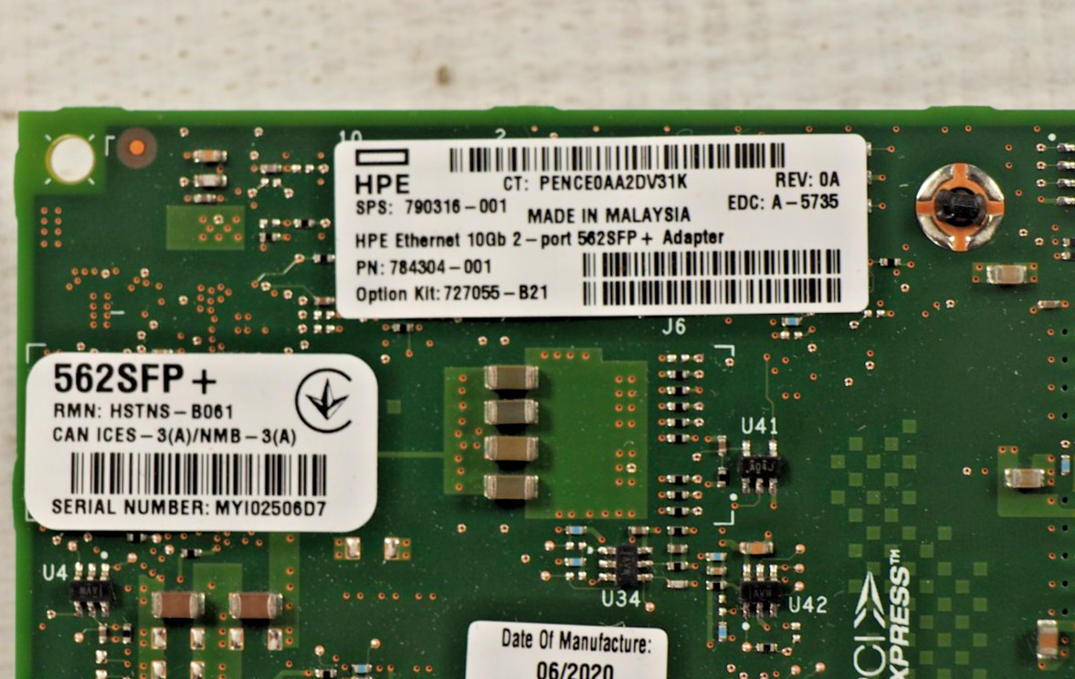 HP HPE 562SFP+ 10Gb 2-port 562SFP+ Ethernet Adapter 790316-001 784304-001