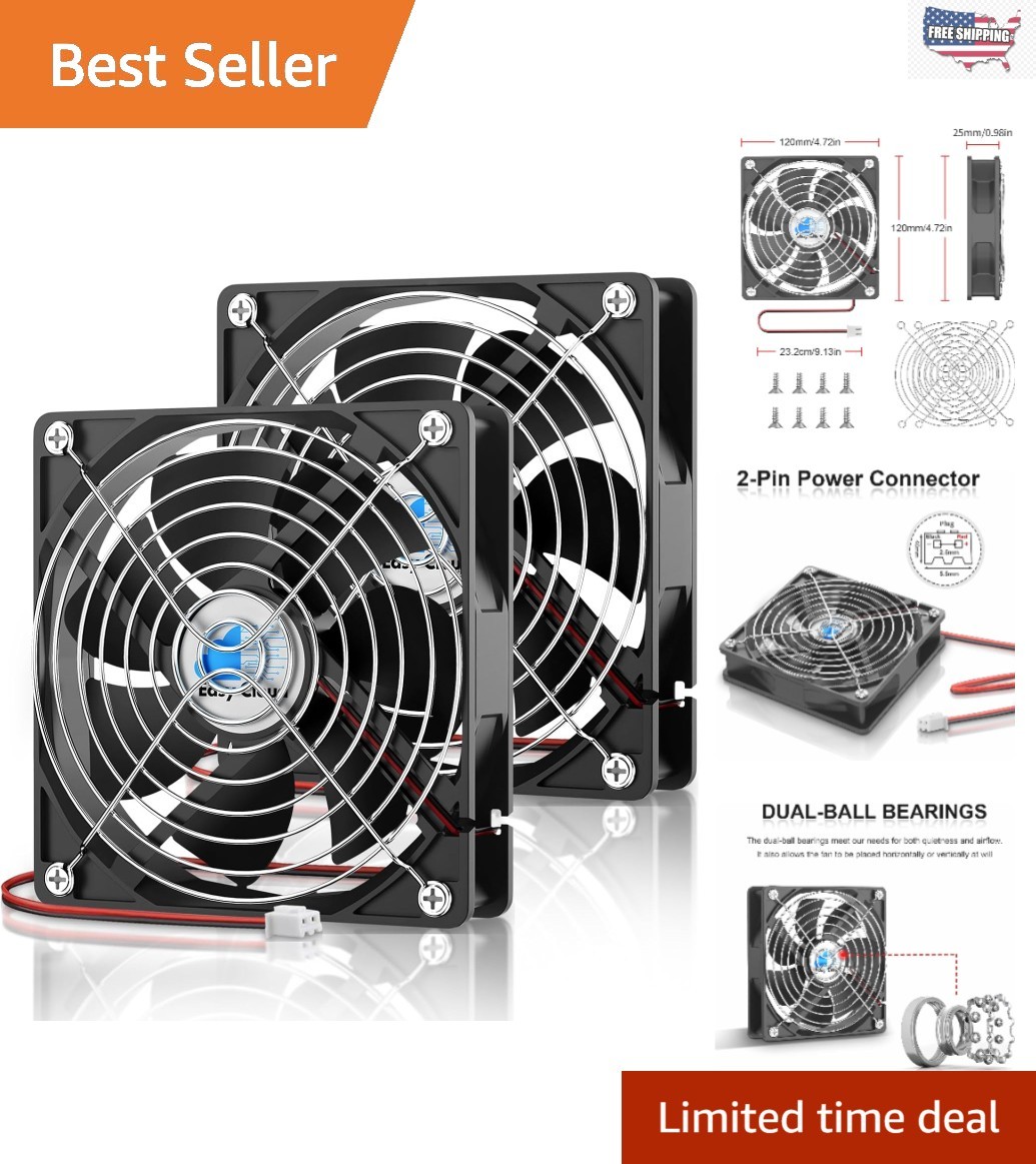 Durable 12V Dual Ball Bearing Fans – 1800RPM Airflow for PCs & Servers – 2 Pack