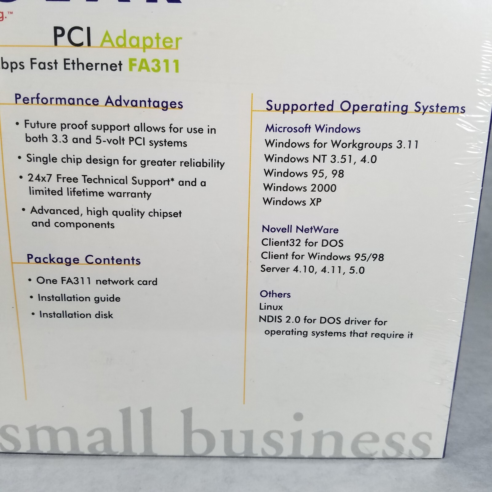 Netgear 32 bit PCI Adapter 10/100 Mbps Fast Ethernet FA311 Network Card