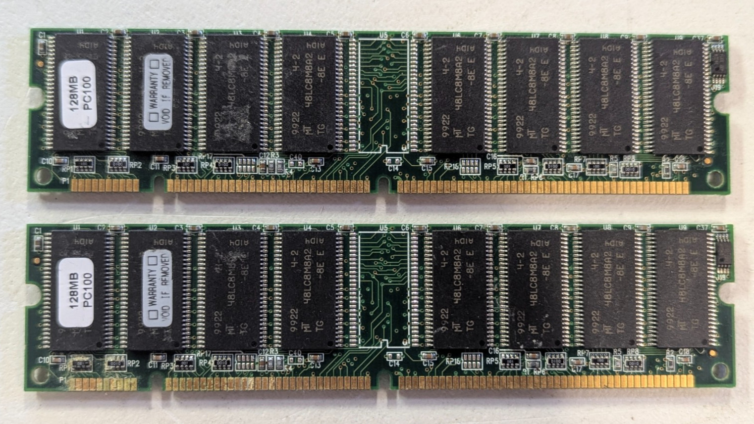 Lot 2 Micron MT48LC8M8A2-8E 2x128MB PC100 SDRAM 168-Pin DIMM Non-ECC