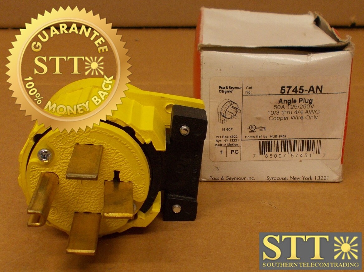 5745-AN PASS & SEYMOUR ANGLE PLUG 50A 125/250V 10/3 THRU 4/4 AWG FOR COPPER WIRE