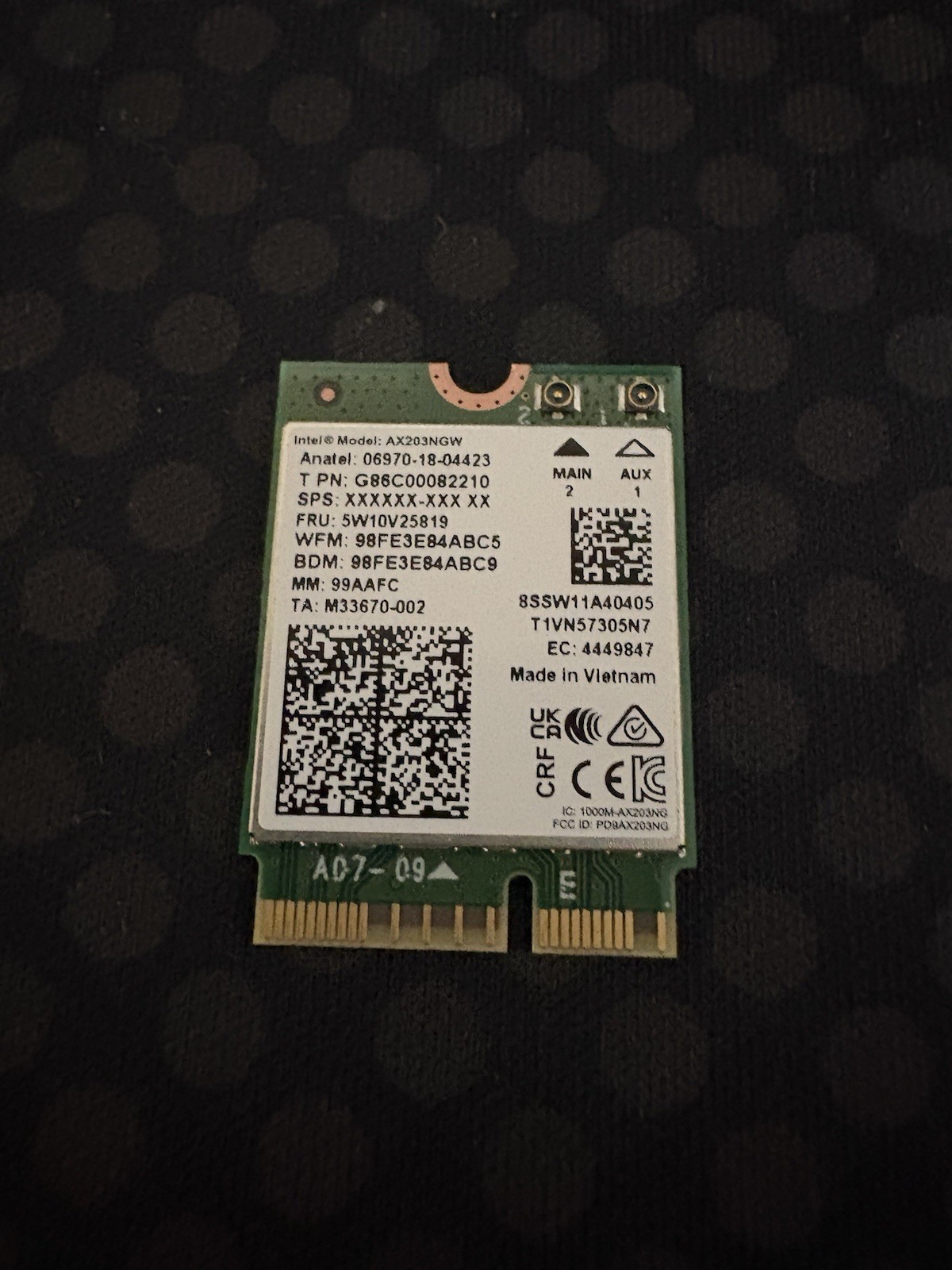 Intel M.2 WiFi 6 Card AX203NGW Dual Band Wireless