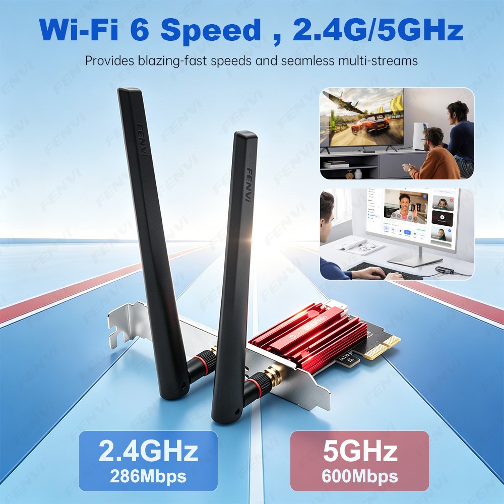 WiFi 6 AX900 PCIe Wireless Adapter Dual Band 2.4G+5G Bluetooth5.4 for Desktop PC