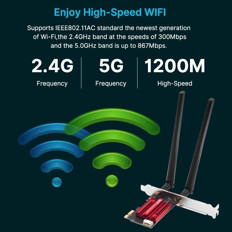 WiFi 1200Mbps Desktop PCIe Adapter 2.4G/5G Dual Band AX210 802.11AX PCI-E Card