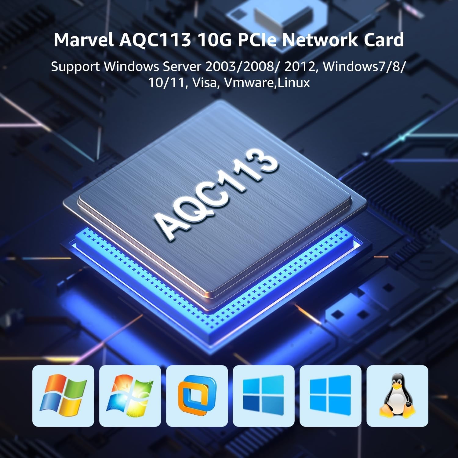 10Gb PCI-e 4.0 x1 Network Card, Marvell Controller, 10G Base-T RJ45 Port…