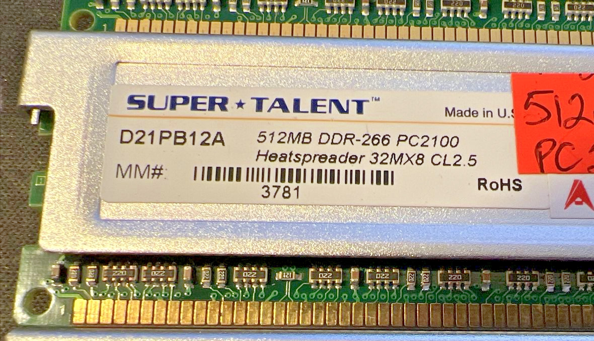512mb pc2100 memoryDDR-266 32MX8 CL2.5