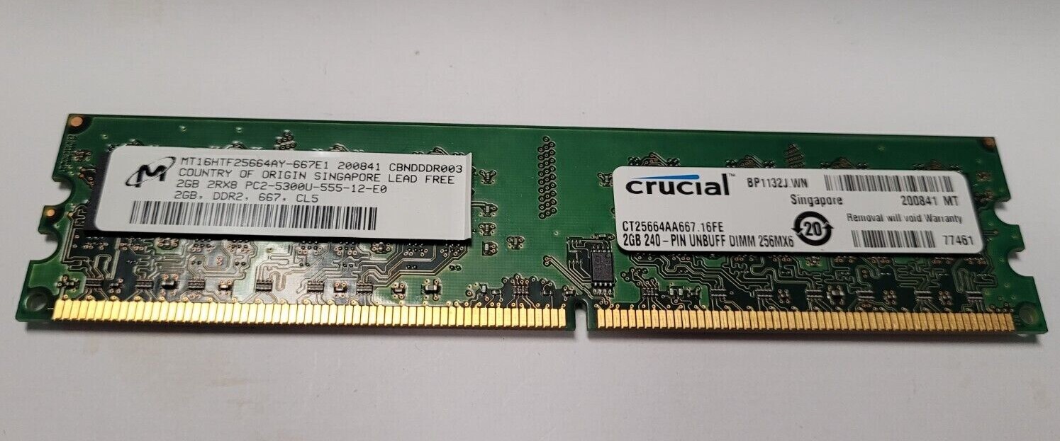 CRUCIAL 2GB 2RX8 PC2 5300U DIMM RAM Desktop Memory CT5664AA667 16FE