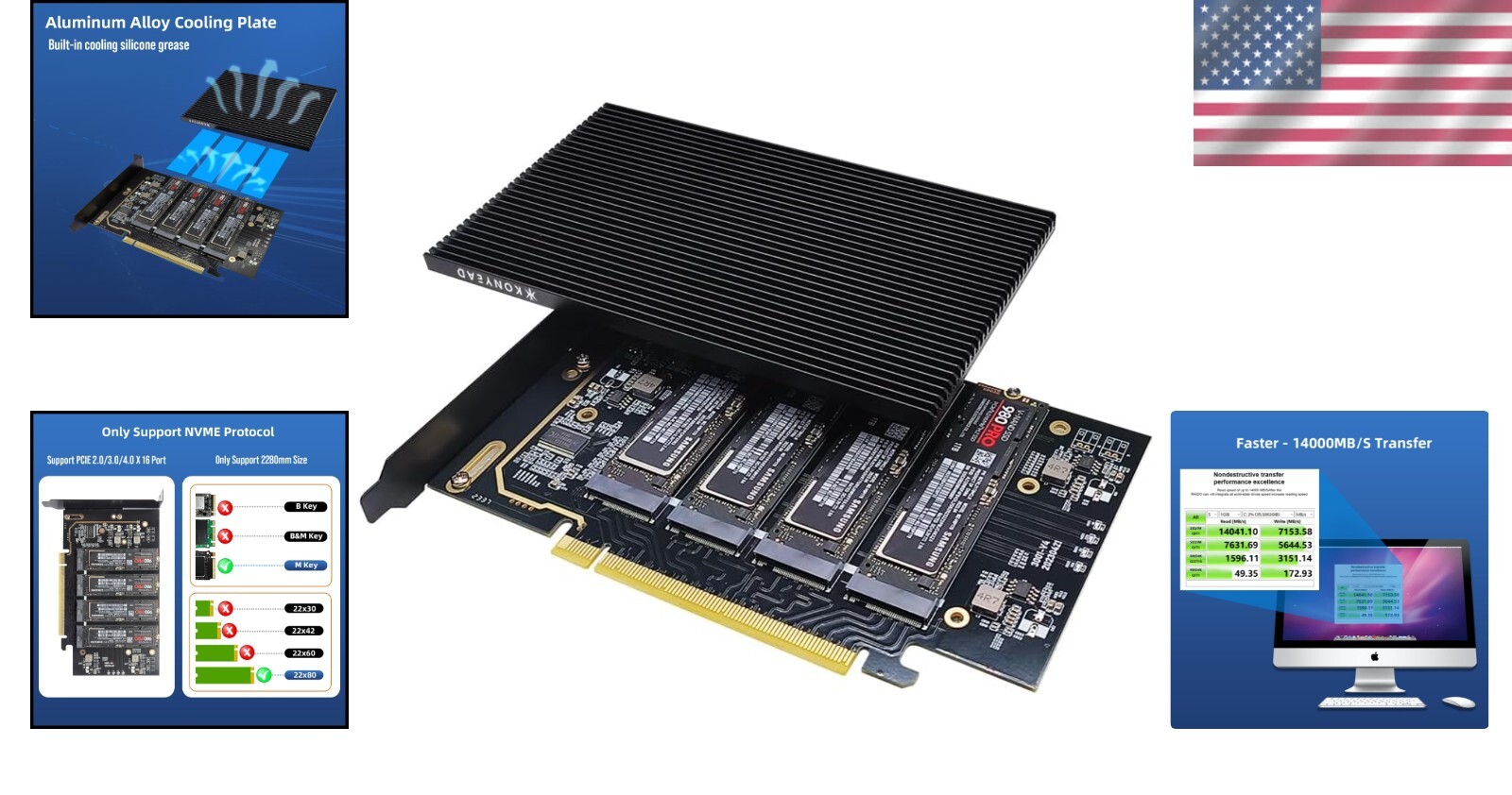 PCIe 4.0 Expansion Card for 4 NVMe M.2 SSDs with Heatsink – High Speed=$