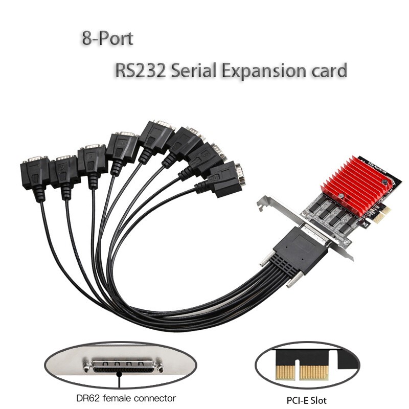 PCIE to 8-Port RS232 Serial Expansion Card Serial Port Expansion Adapter Riser