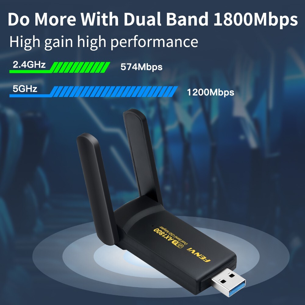 MT7921 USB WiFi 6 Card AX1800Mbps for Desktop PC Dual Band Windows 10/11 Driver