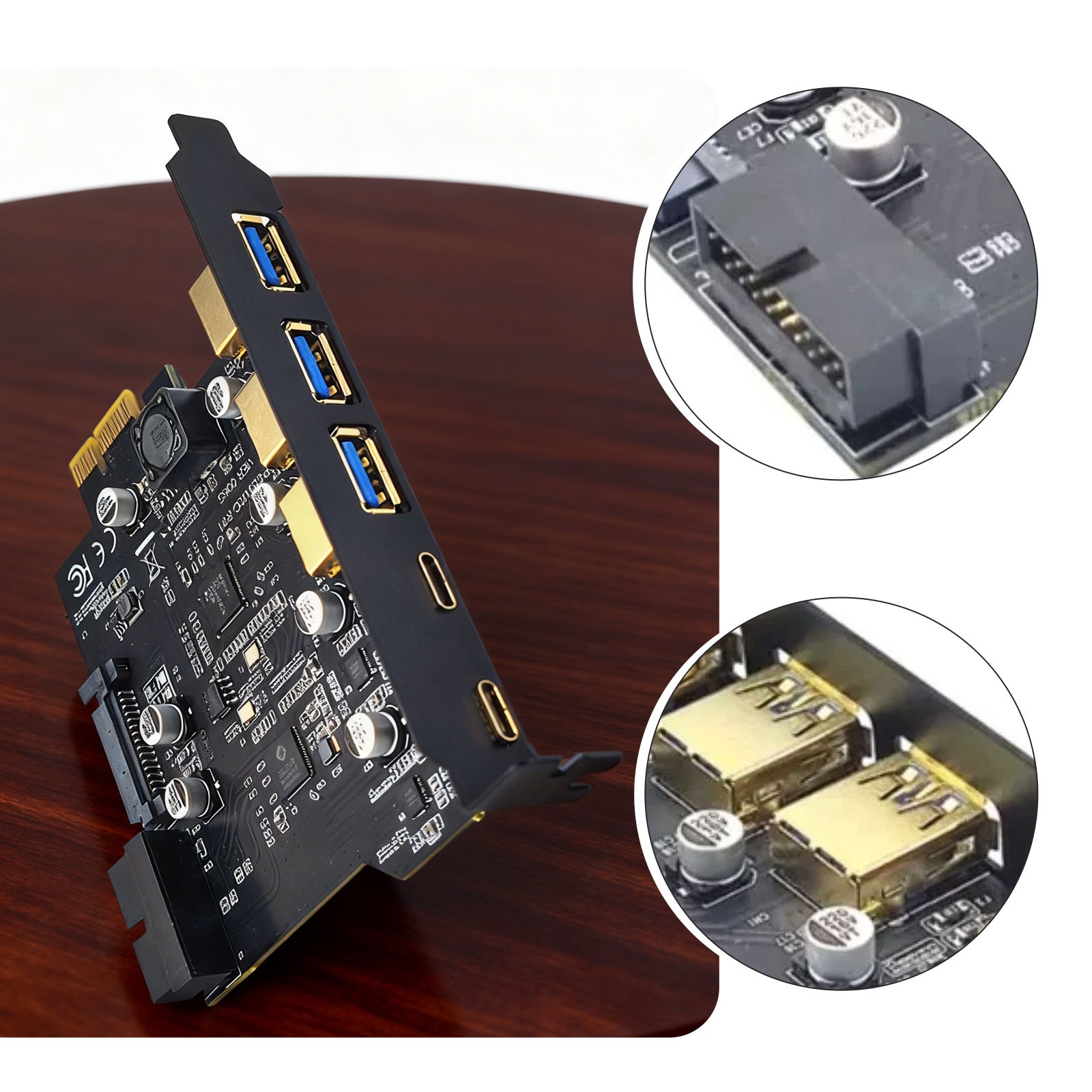 USB3.2 GEN1 PCI-E Expansion Card 5 Ports 2*Type-C 3*USB-A 19 Pin Connector 5Gb31