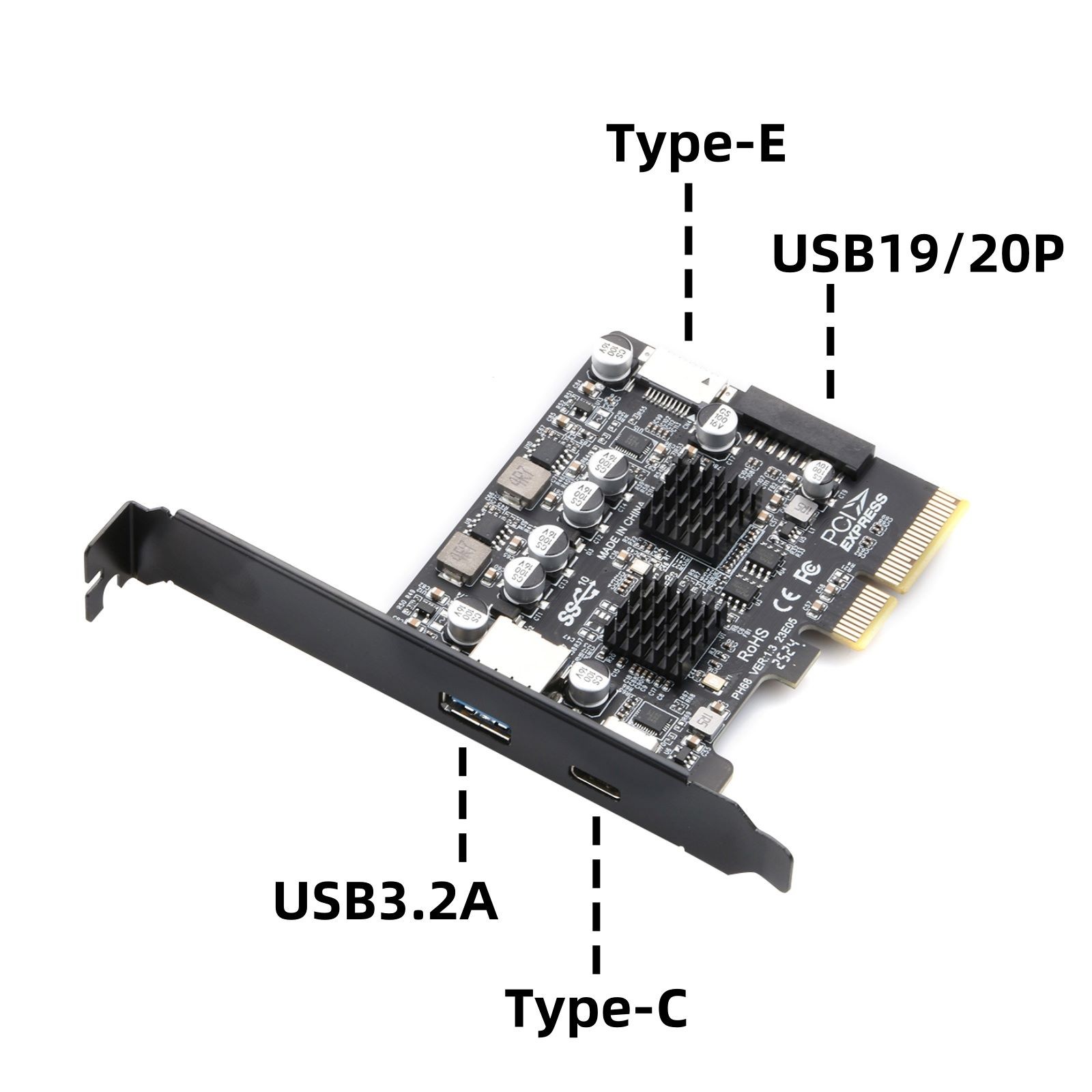 PCI-E X4/X8/X16 To USB 3.2 Gen2 Adapter 10 Gbps Expansion Card Brand New
