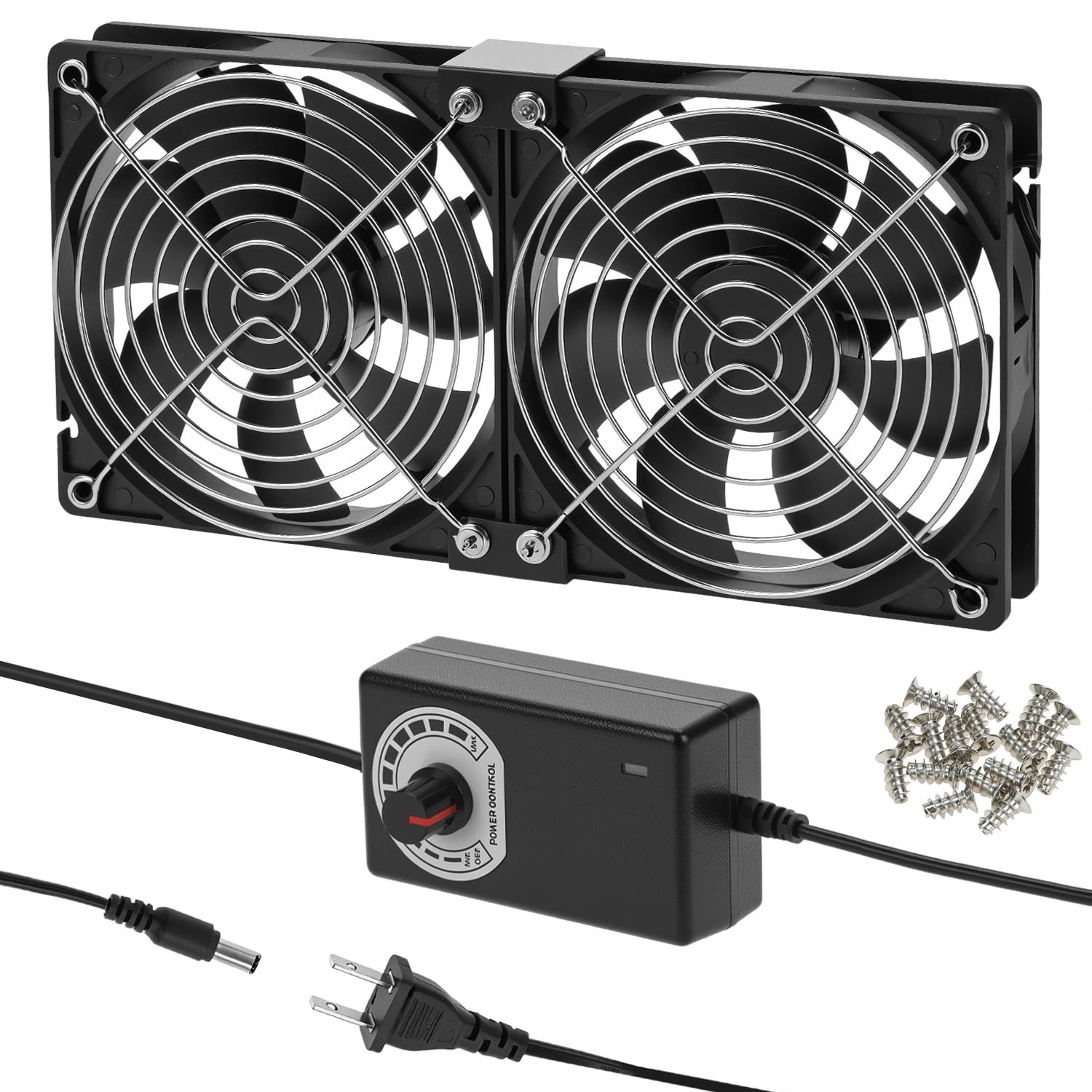 QWORK 120mm & 240mm Computer Cooling Fan Kit w AC Plug Speed Controller