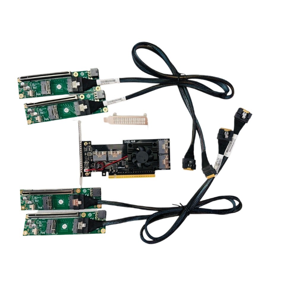 PLX88048 PCIe 4.0 x16 4*SFF-8654 8I Expansion Card +4*Baseplate 4*Cable X8X8X8X8