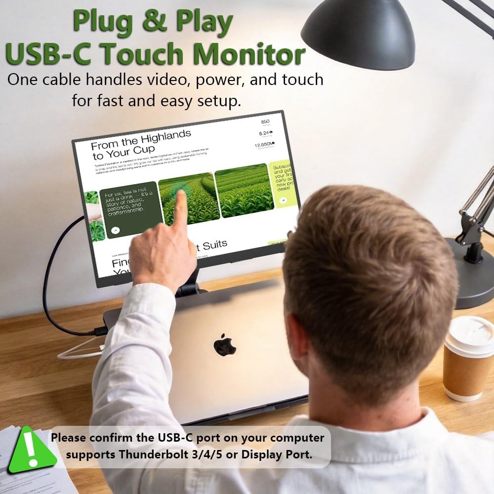 14″ Touchscreen Portable Monitor, 1920×1200 IPS, VESA, USB-C Second Screen