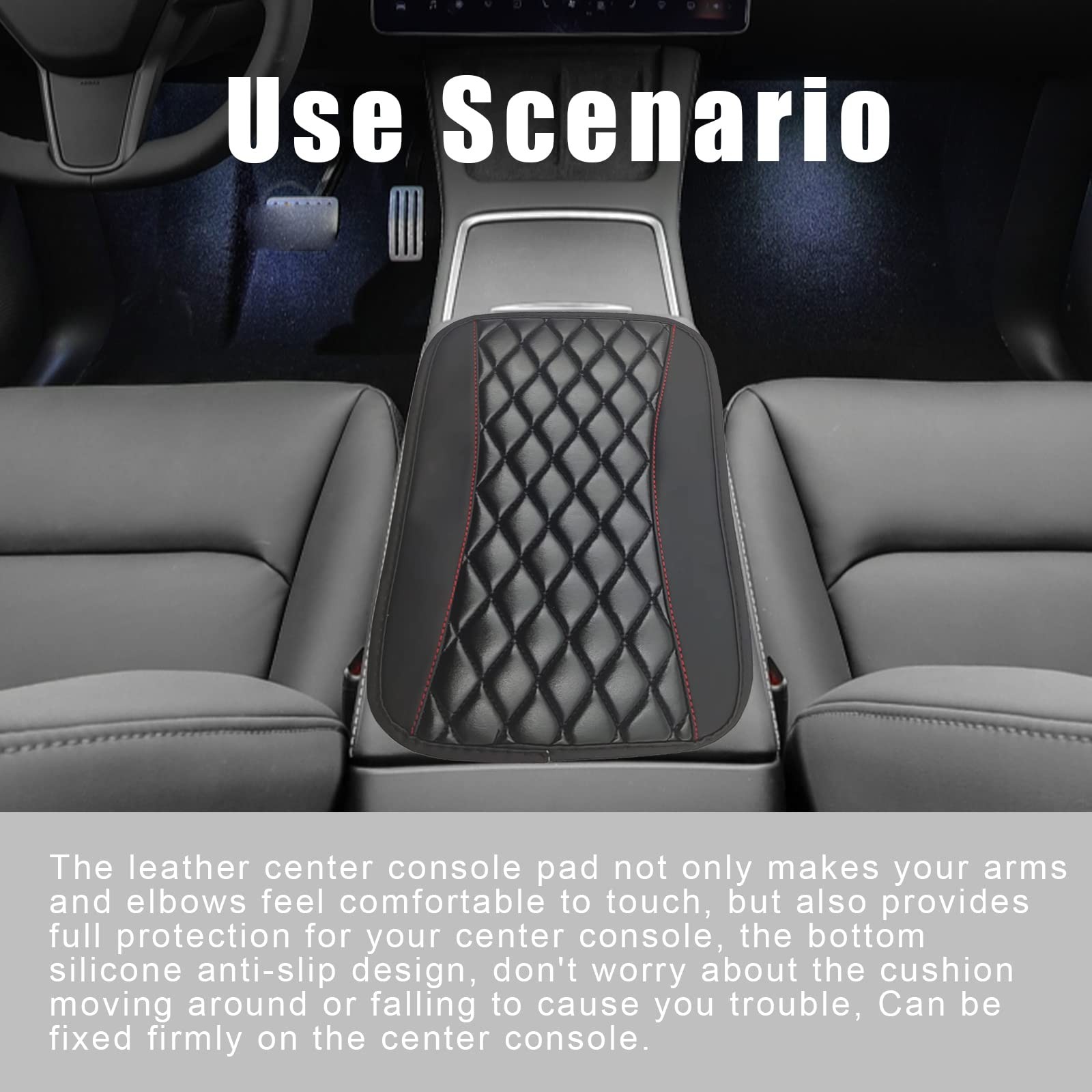 Car Center Console Cover, Universal Leather Waterproof Armrest Seat Box black