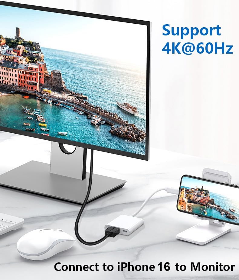 USB-C to HDMI Adapter for Apple iPhone 16/15, 4K@60Hz HDMI Output, 100W PD