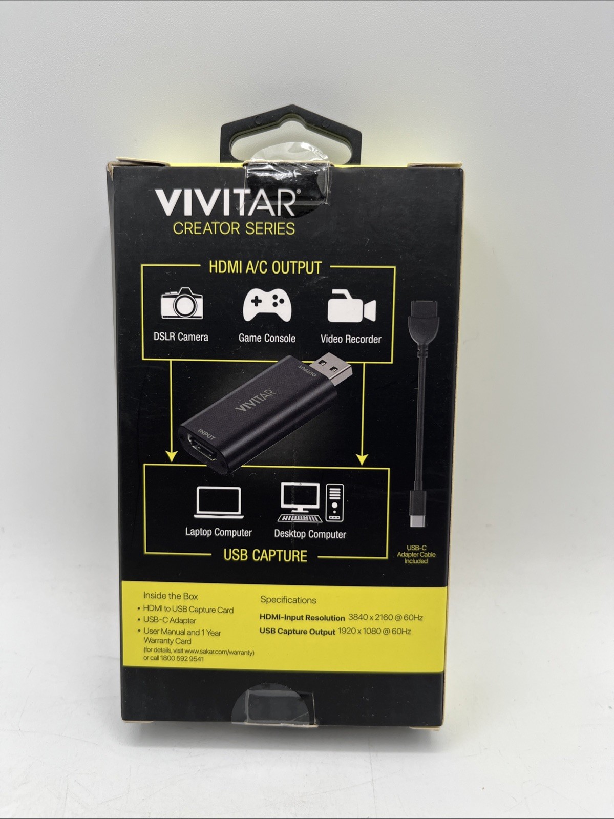 Vivitar Creator Series HDMI to USB Video Capture Card with USB-C Adapter Cable