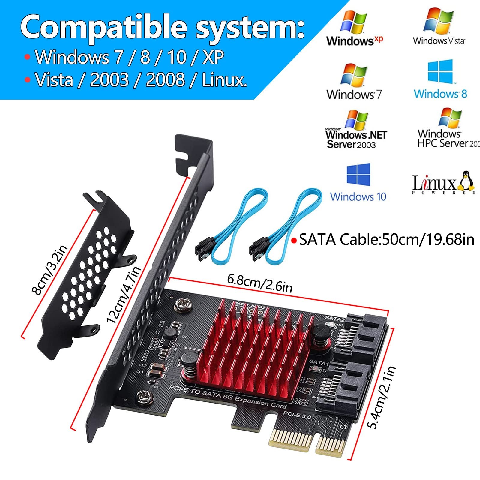 PCIE SATA 3.0 Controller Card 2 Ports,6 Gbit/s PCIE SATA Expansion Card,PCI-E…