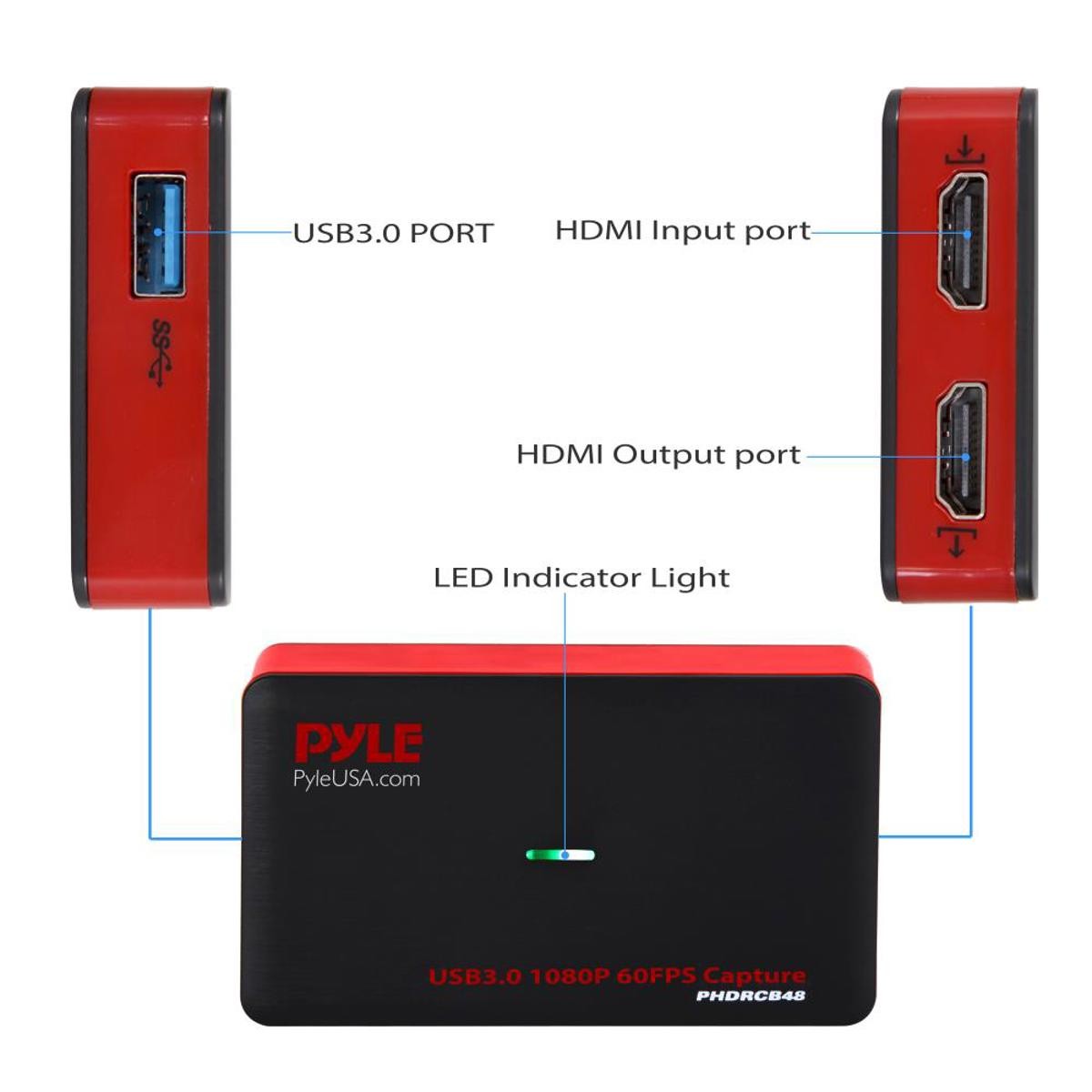 Pyle PHDRCB48.5 Live Streaming USB3.0 HDMI Video Recorder with HDMI Pass through