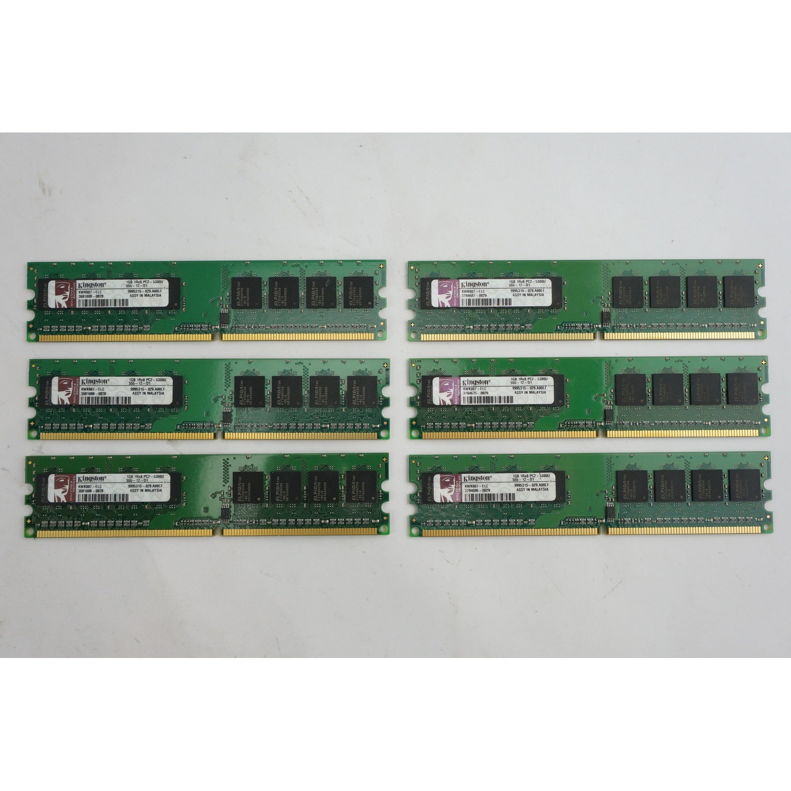 Kingston 6GB RAM Lot 6x1GB PC2-5300U DDR2 667MHz Desktop DIMM Memory Excellent
