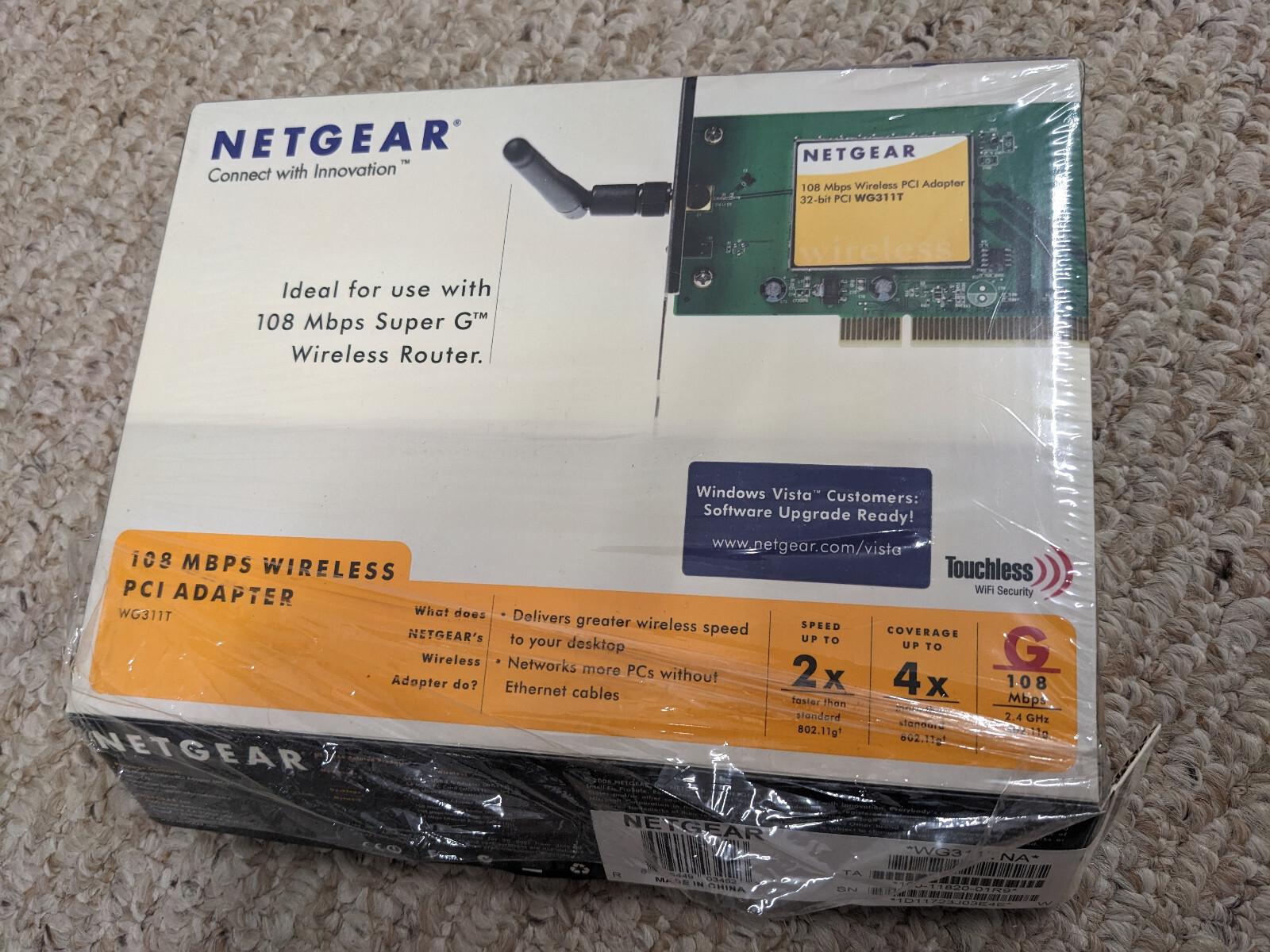 Netgear WG311T 32-bit Wi-Fi PCI Card – with Antenna, Original Box, CD and docs
