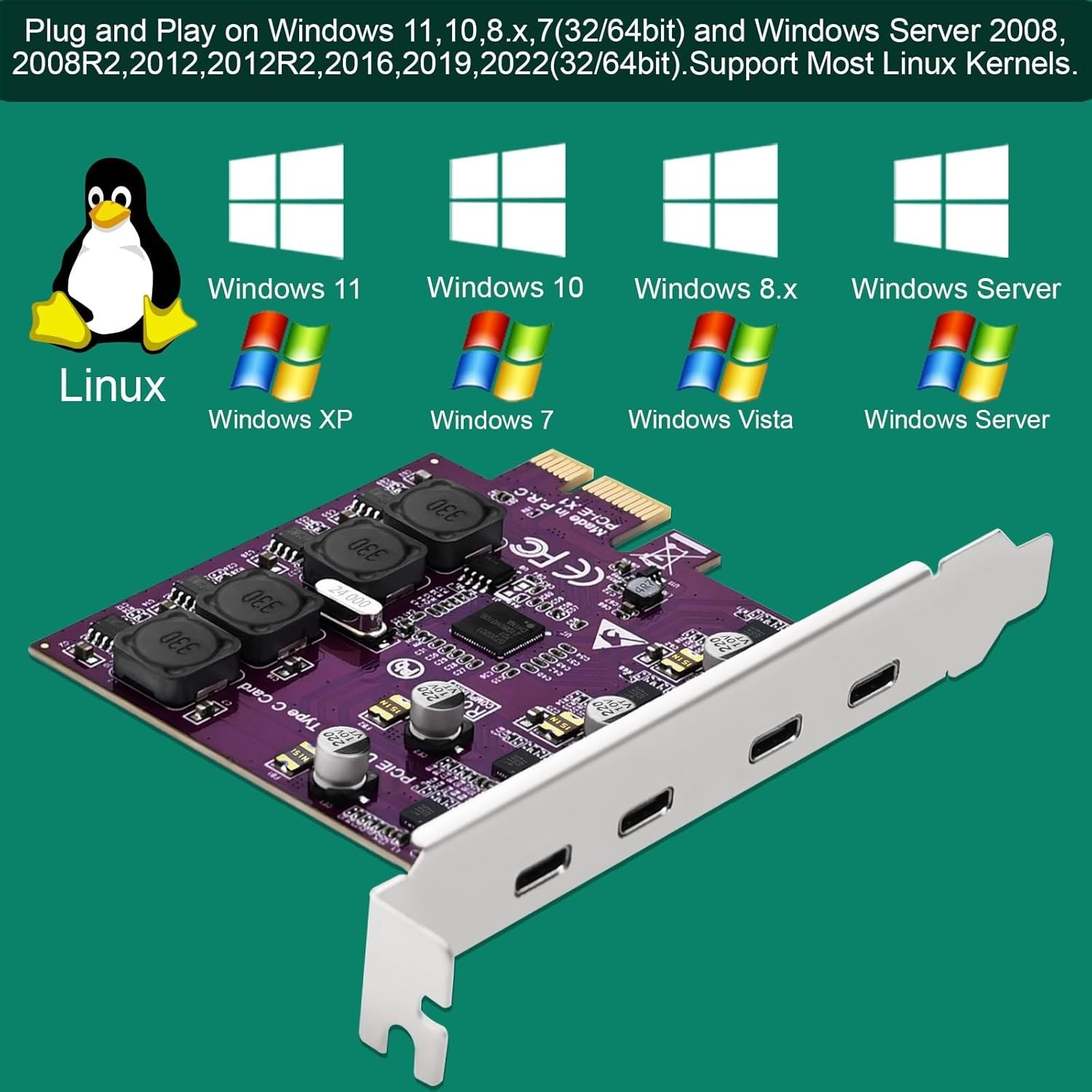 Self-Powered 4X USB-C PCIe Expansion Card for Windows 11 and More – FS-U304C-Pro