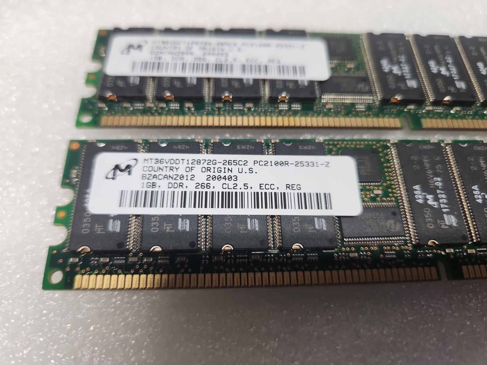 2X1GB DDR 266MHZ PC-2100 184-PIN ECC REGISTERED CL2.5 DIMM DUAL RANK MEMORY
