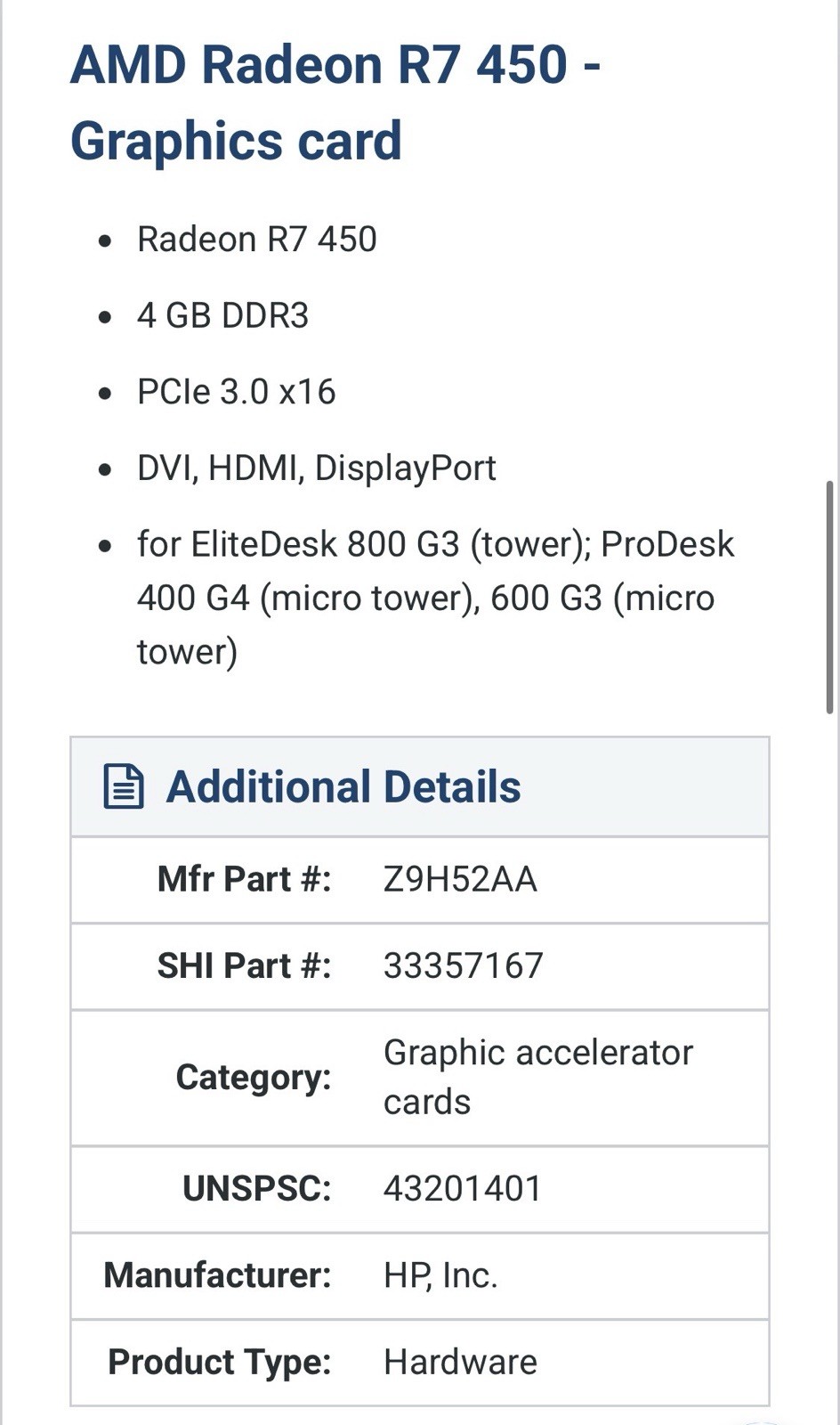 AMD Radeon R7 450 4GB GDDR3 Graphics Card
