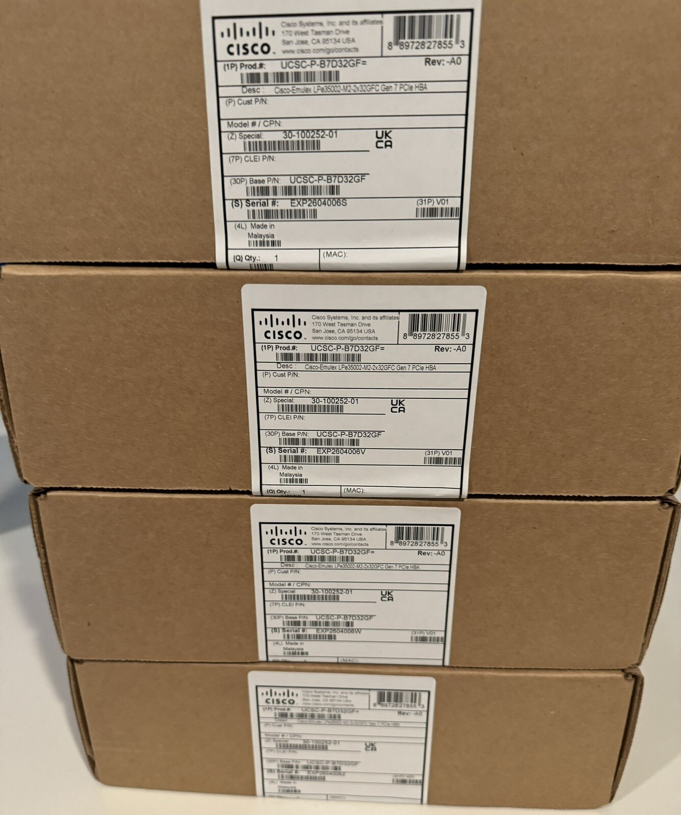 BrandNew Cisco Emulex LPe35002-M2-2x32GFC Gen 7 PCIe DualPort HBA UCSC-P-B7D32GF