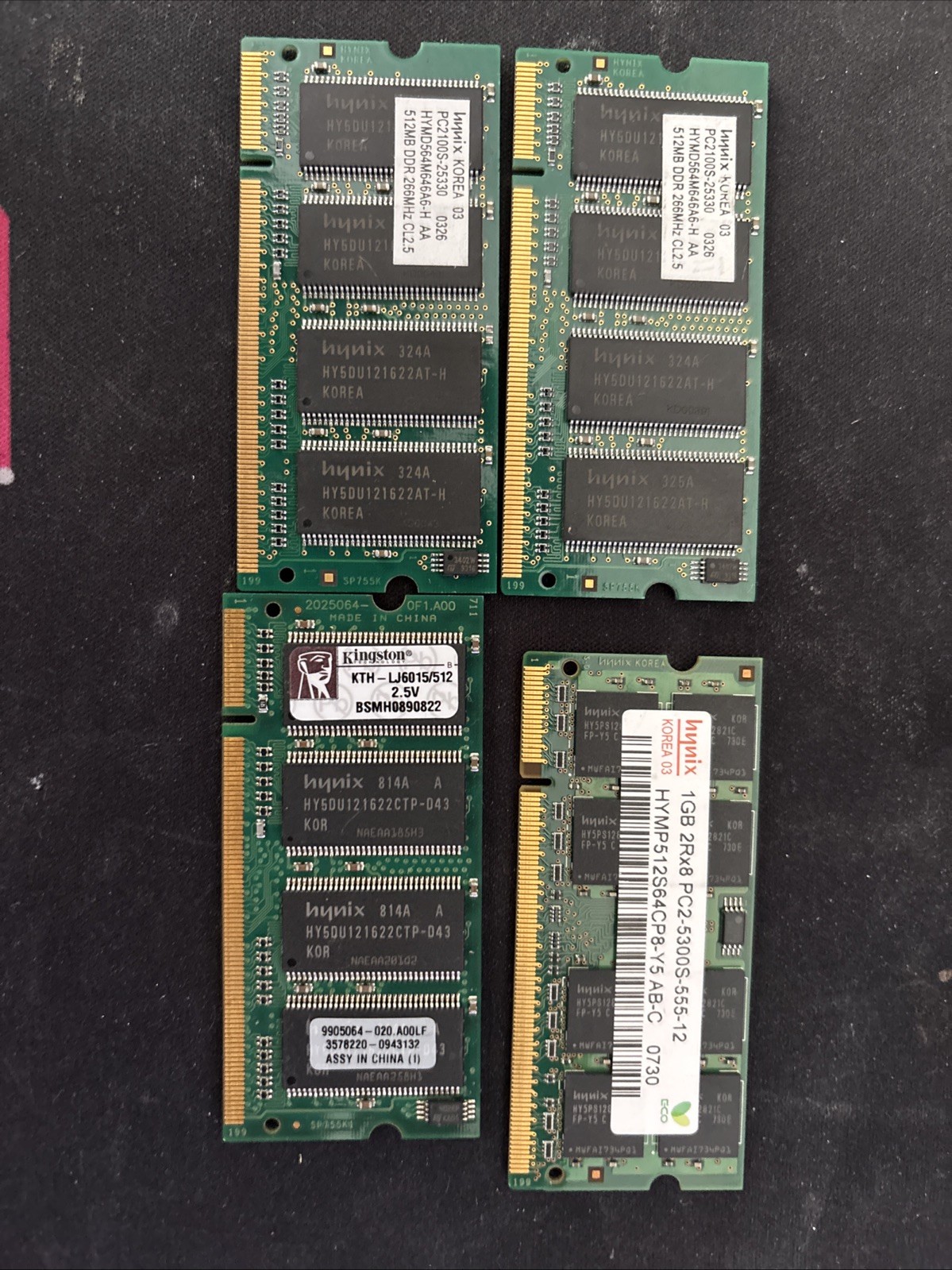 DDR Ram Lot x2 512GB, x1 1GB, 1x Unknown Model, UNTESTED