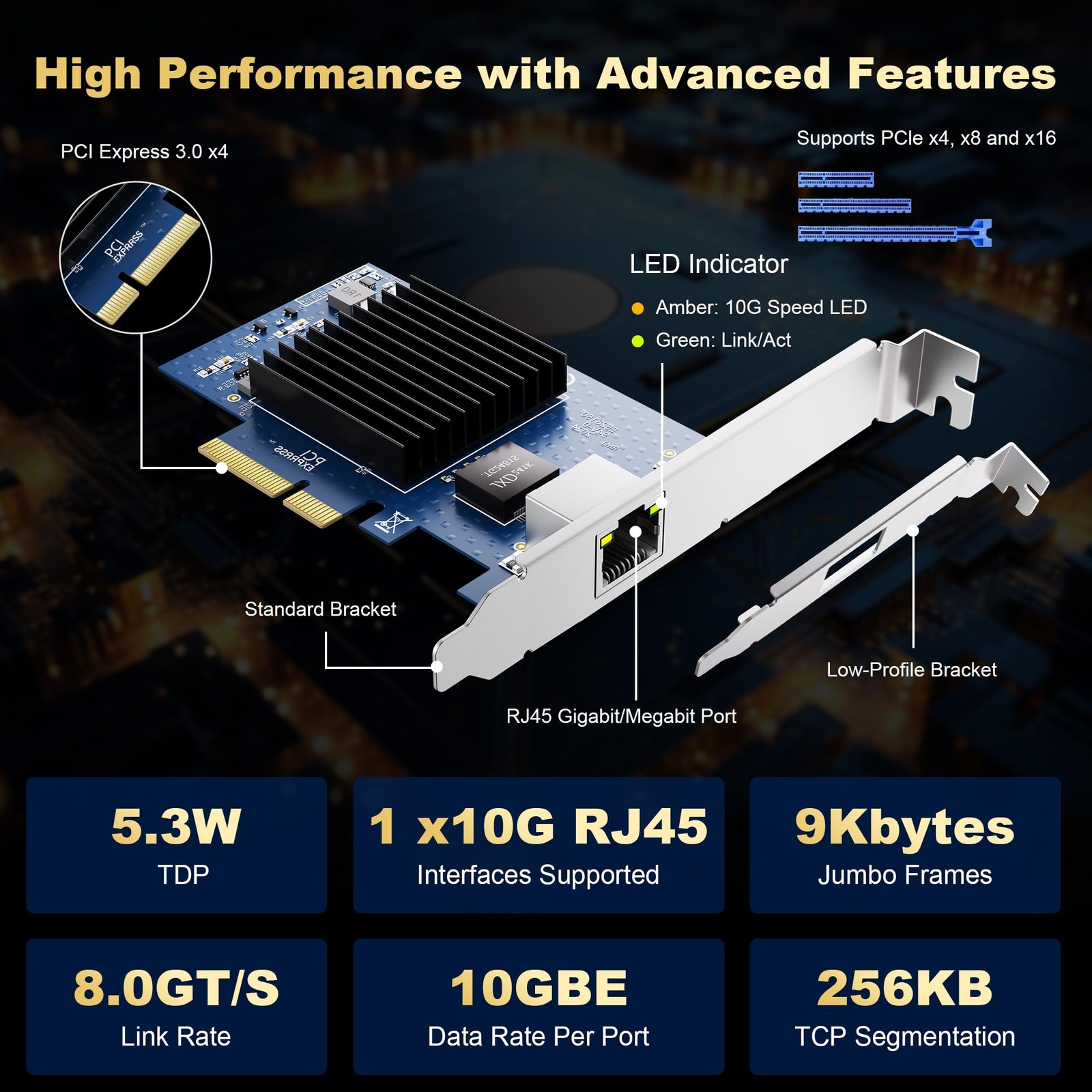 10Gb PCIe NIC Network Card Single RJ45 Port Aquantia AQC107 4X Ethernet LAN C…