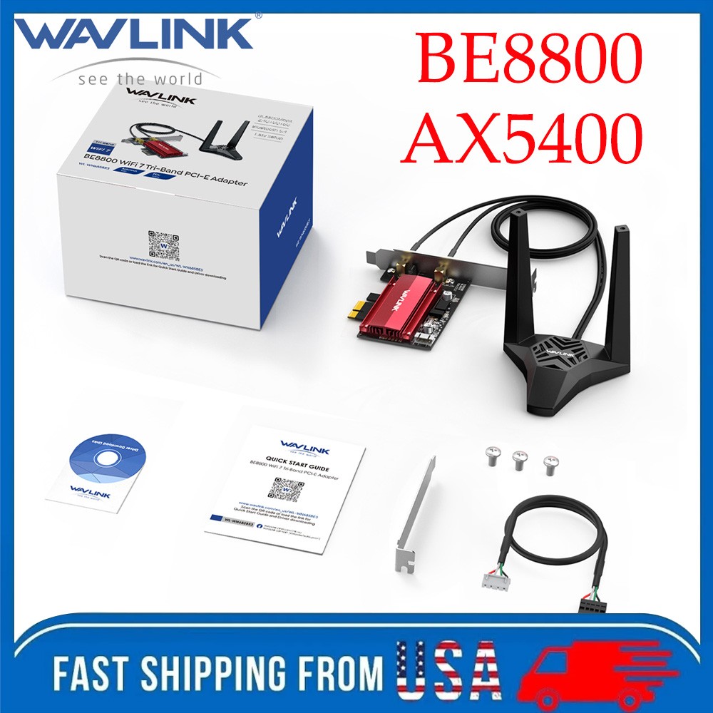 WAVLINK 8800Mbps PCI-E Card Desktop WiFi PCIe Adapter Intel AX210 BE200 802.11AX
