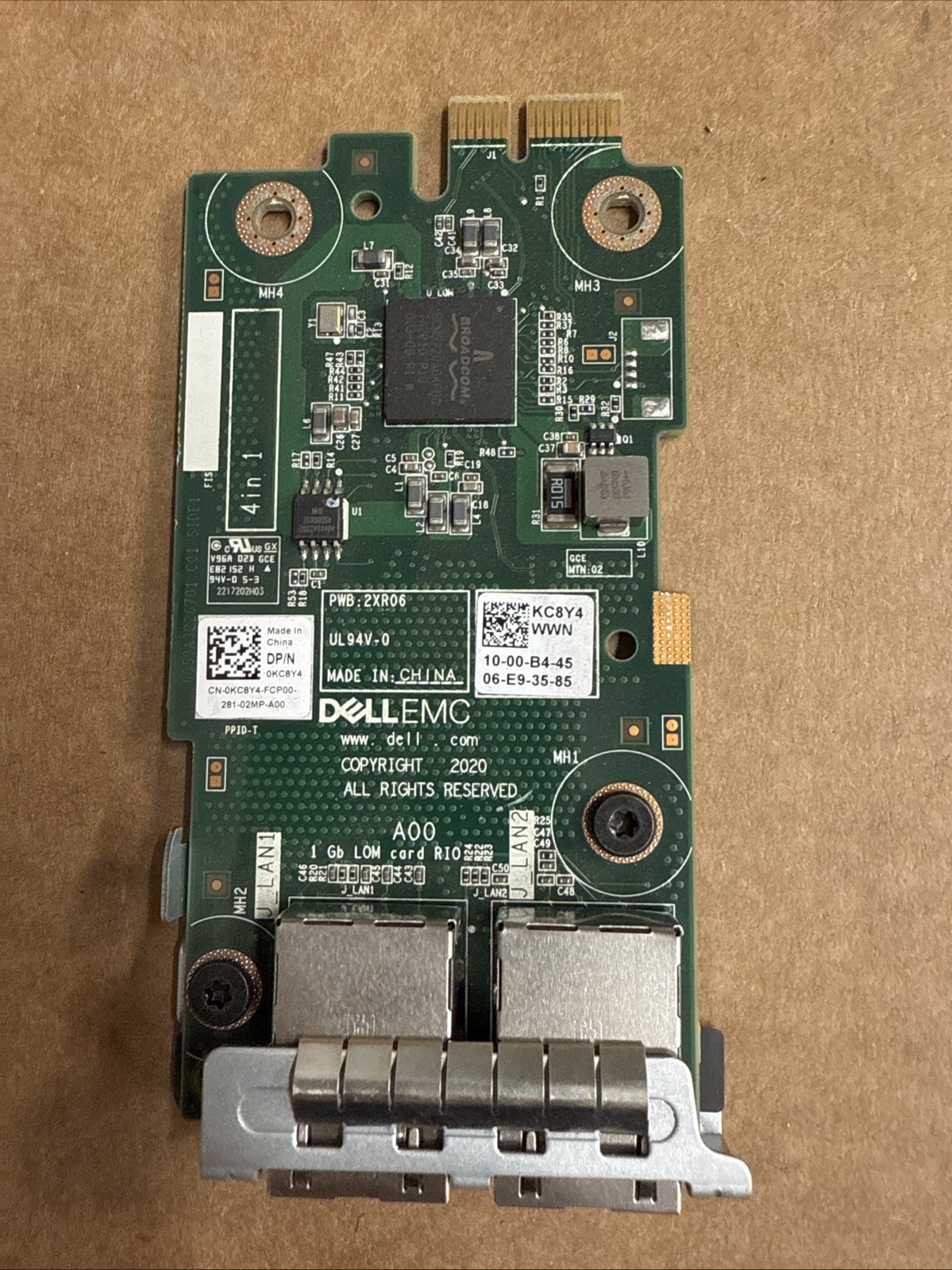 Network interface card Dell Broadcom 5720 2x1GbE RJ45 PCIe 3.0 x1 LOM NDC KC8Y4