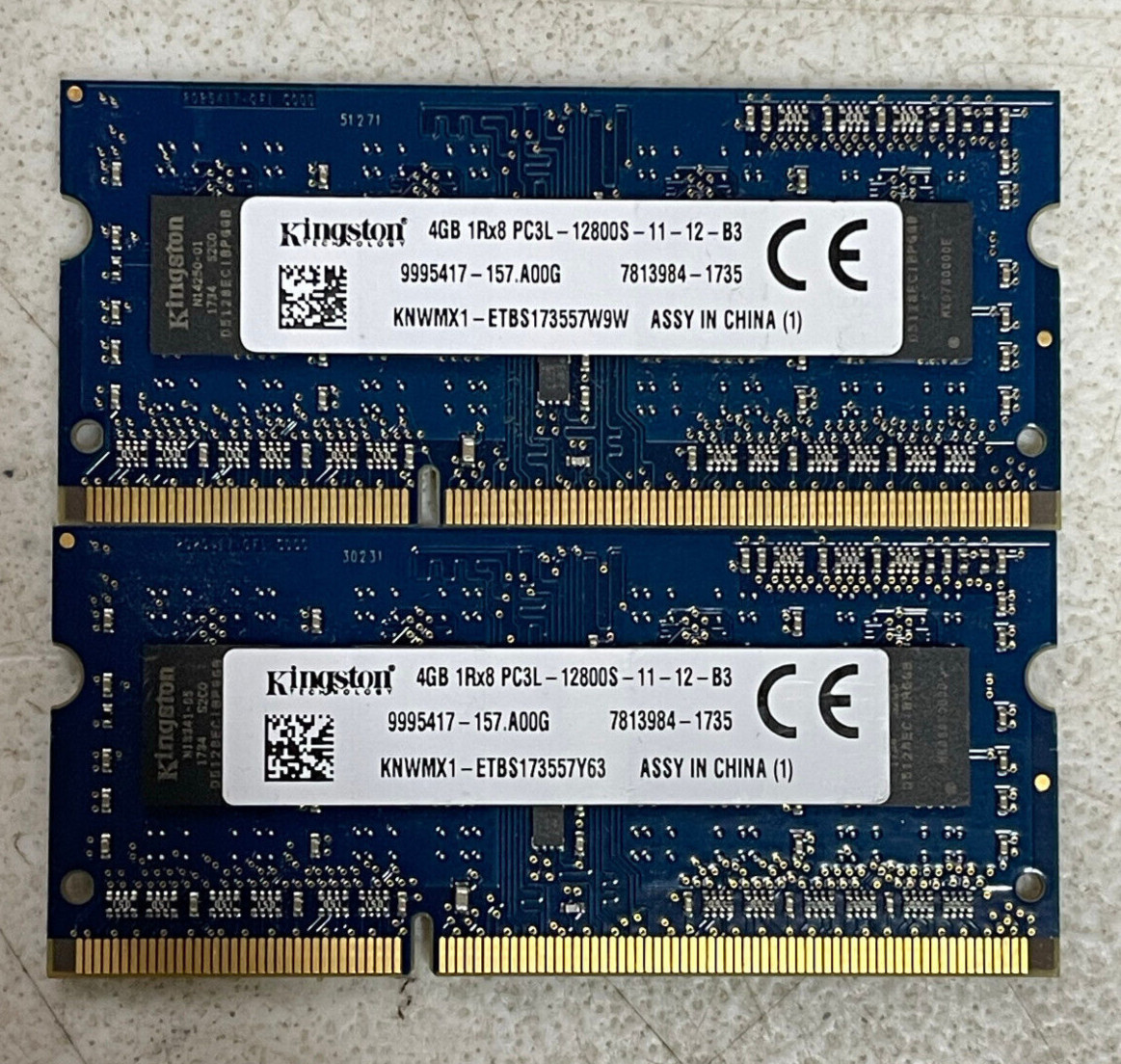 Kingston 4GB 1Rx8 PC3L-12800S | 9995417 | Lot of 2